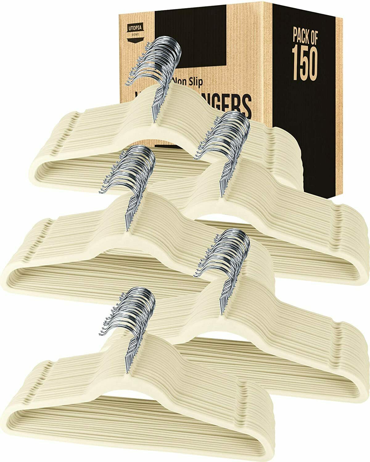 Velvet Suit Hangers 50 Pack Heavy Duty Non Slip Premium Ivory By Utopia Home