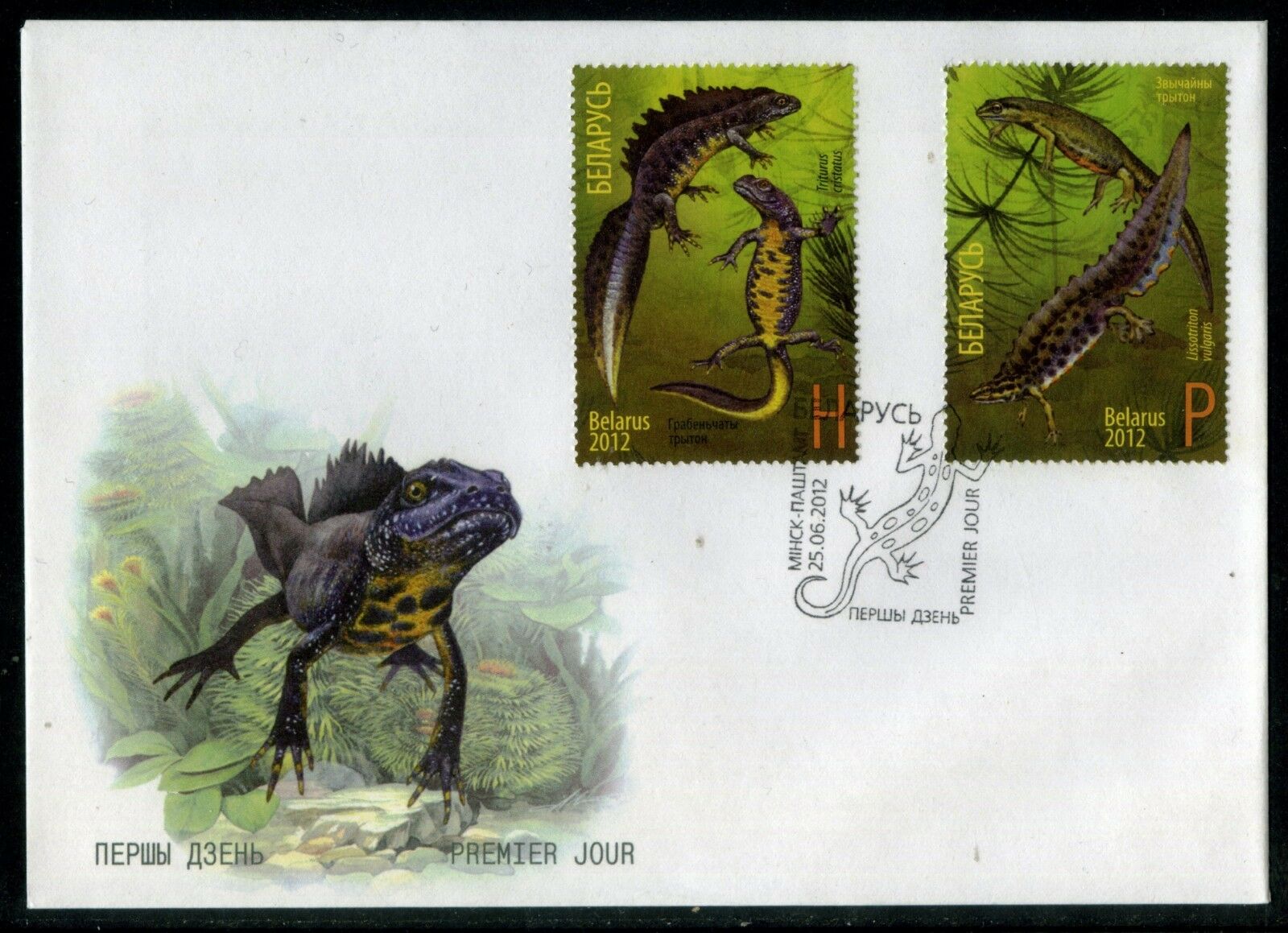 2012 Belarus.  Joint Issue. Russia-belarus. Animals. Newts Fdc