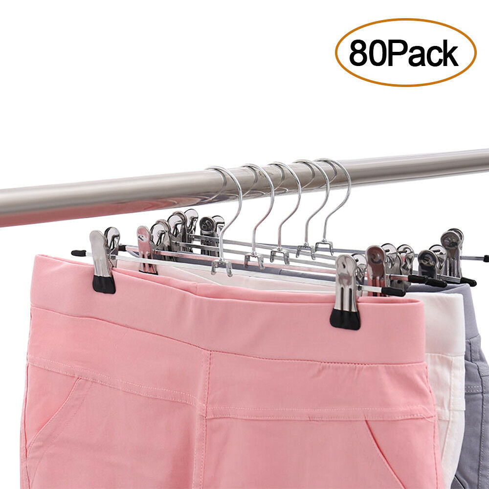 80pcs Strong Metal Pants Hangers Adjustable Clip For Trousers Skirt Dress Slacks
