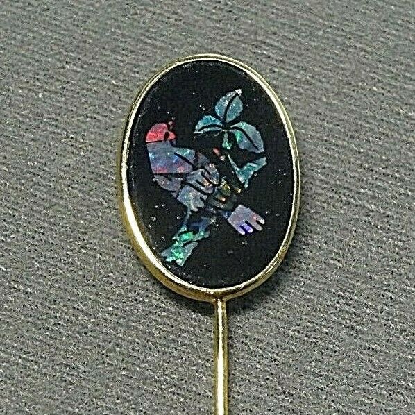 Pietra Dura Style Opal Bird 14k Stick Pin