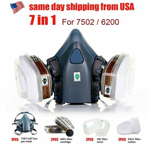 7 In 1 Half Face Mask For 6200 / 7502 Gas Painting Spray Protection Respirator