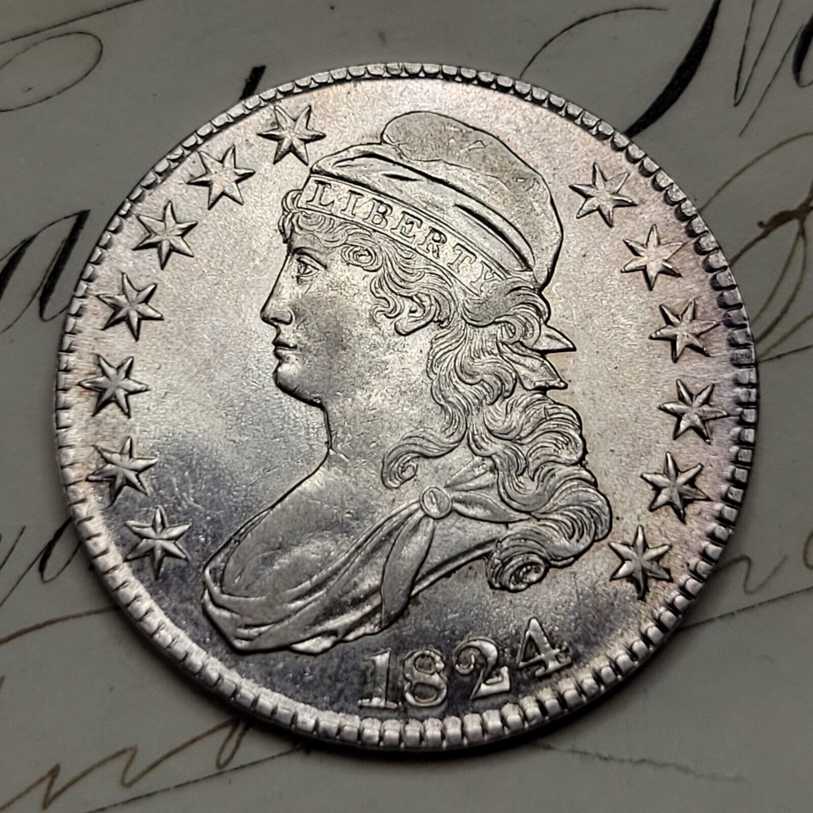 1824 50c Capped Bust Half Dollar Choice Au Lusterous Us Silver (c138)